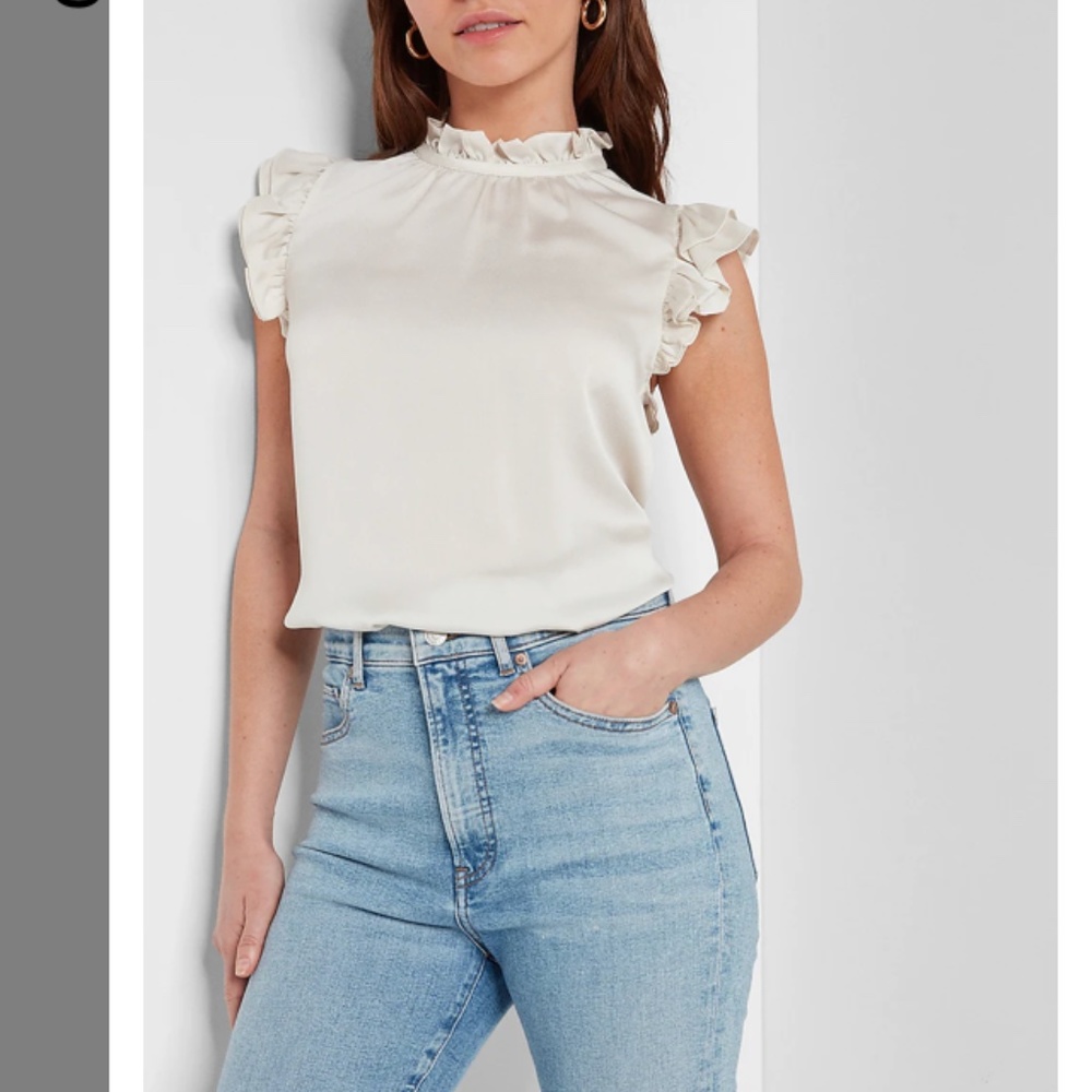 Satin Mock Neck Flutter Sleeve Top